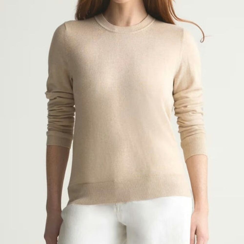 Quince Lightweight Cotton Cashmere Crew Sweater in Heather Oatmeal Minimalist
